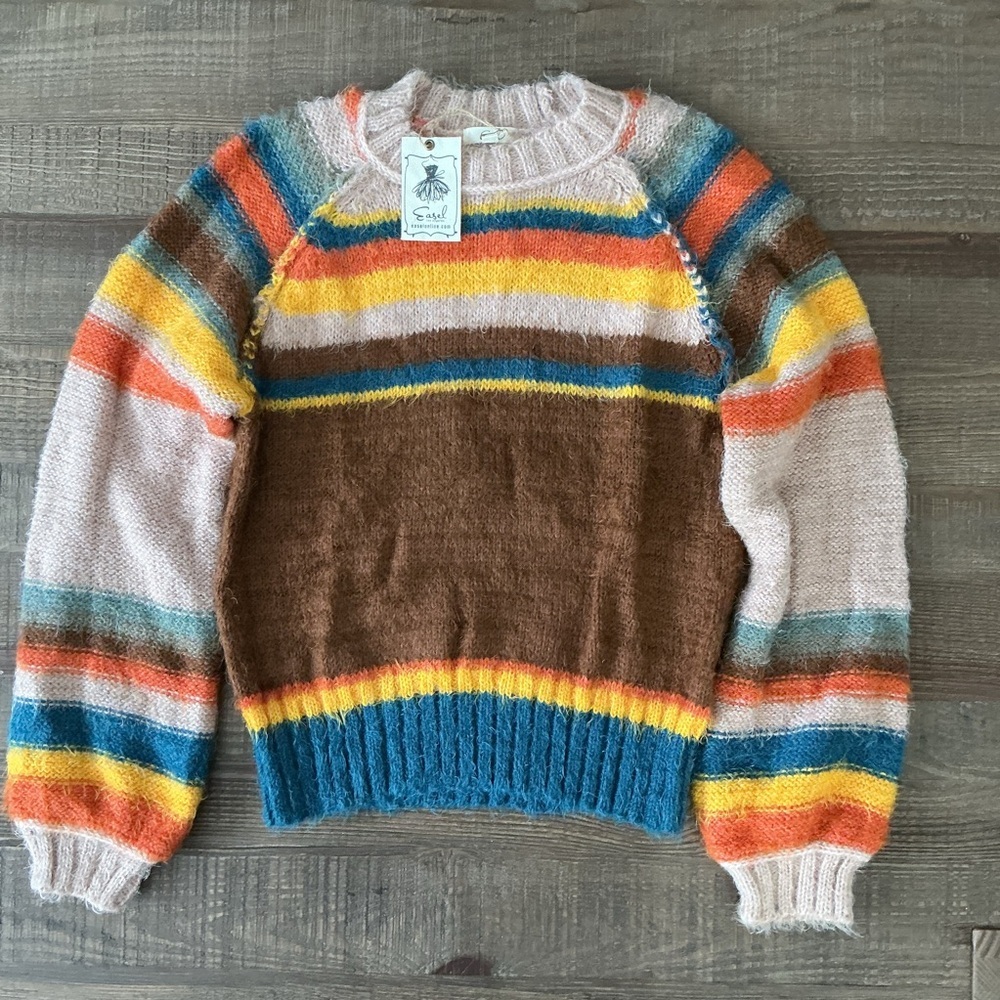 Easel Anthropologie Vibrant Stripe Multicolor Striped Balloon Sleeve Size Small